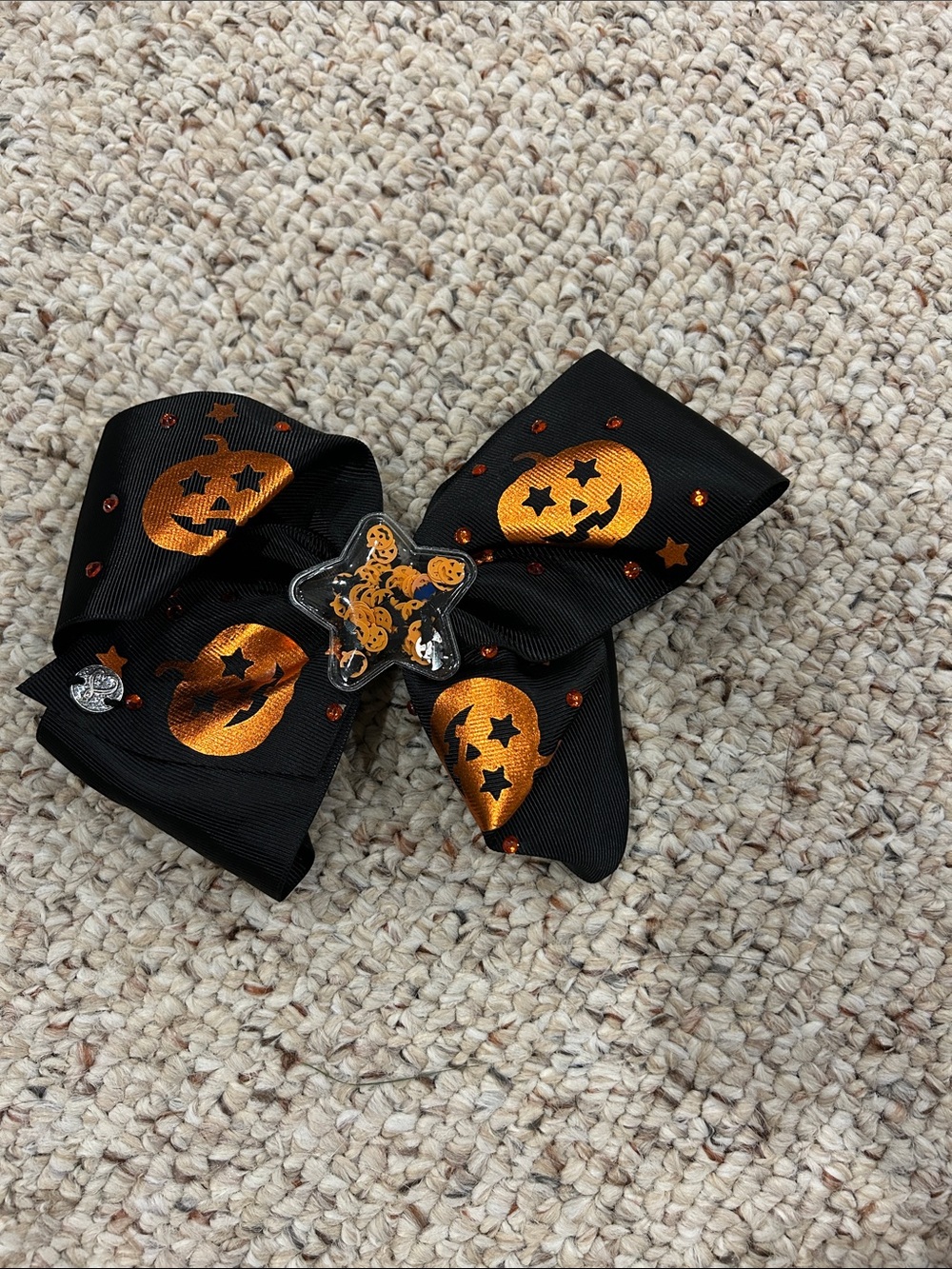 Girls’ Halloween Pumpkin Hair Bow - Black & Orange